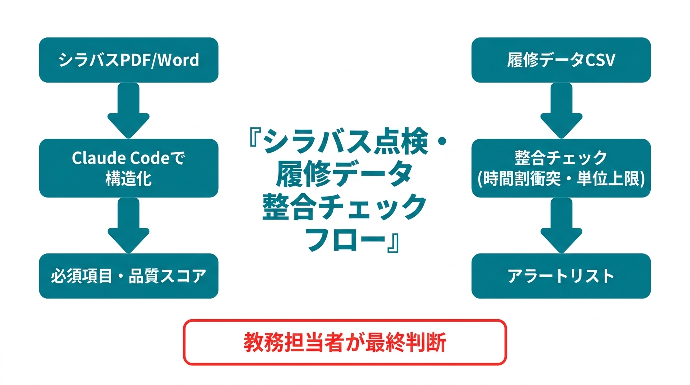 シラバス点検・履修データ整合チェックの全体フロー図