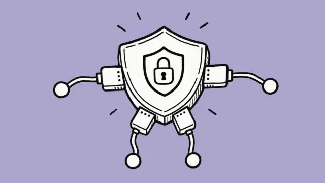 Claude Code管理MCP配布を表す手描きのセキュアネットワークハブ